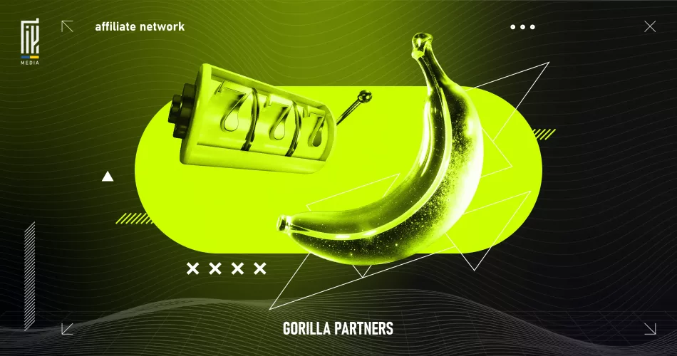 Банер Gorilla Partners з ілюстрацією слота 777 і банана — символ iGaming-партнерки з українською ліцензією.