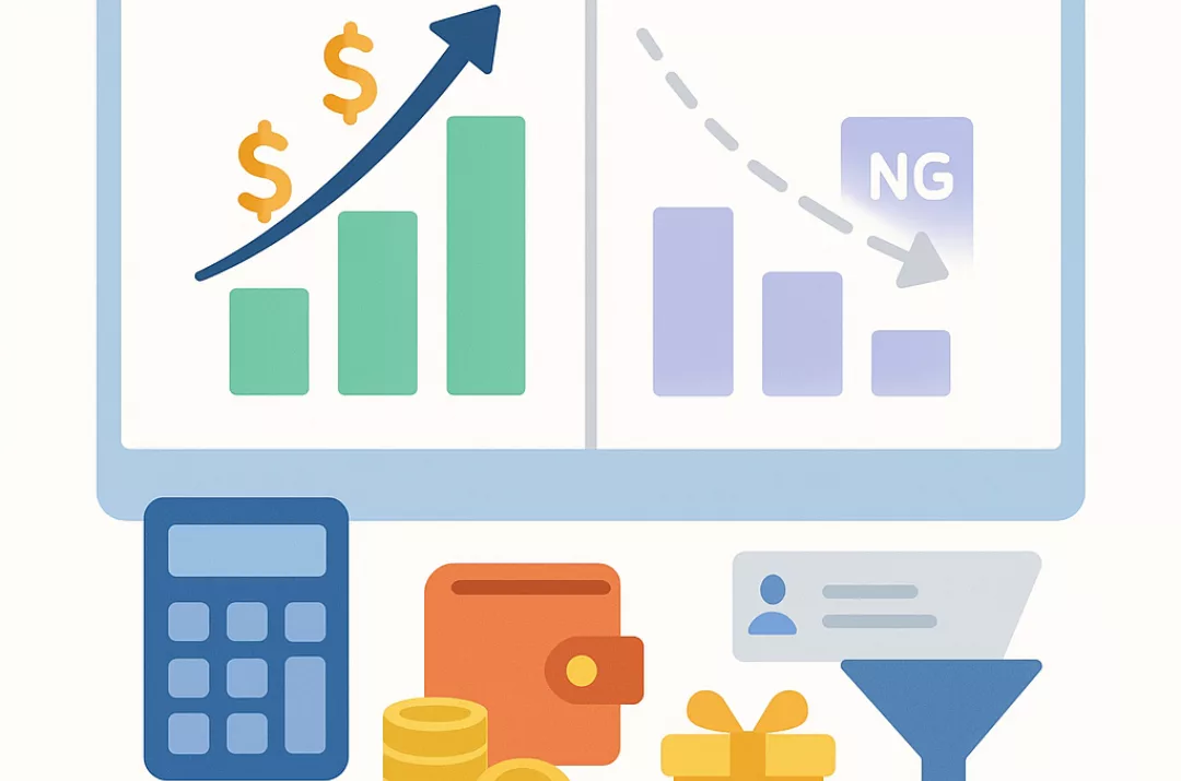 ROAS в iGaming: графік зростання/спаду з підписами NGR та депозити