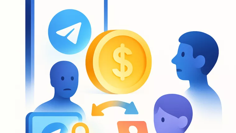 Смартфон із логотипом Telegram та монетою $1 як символ платної реєстрації